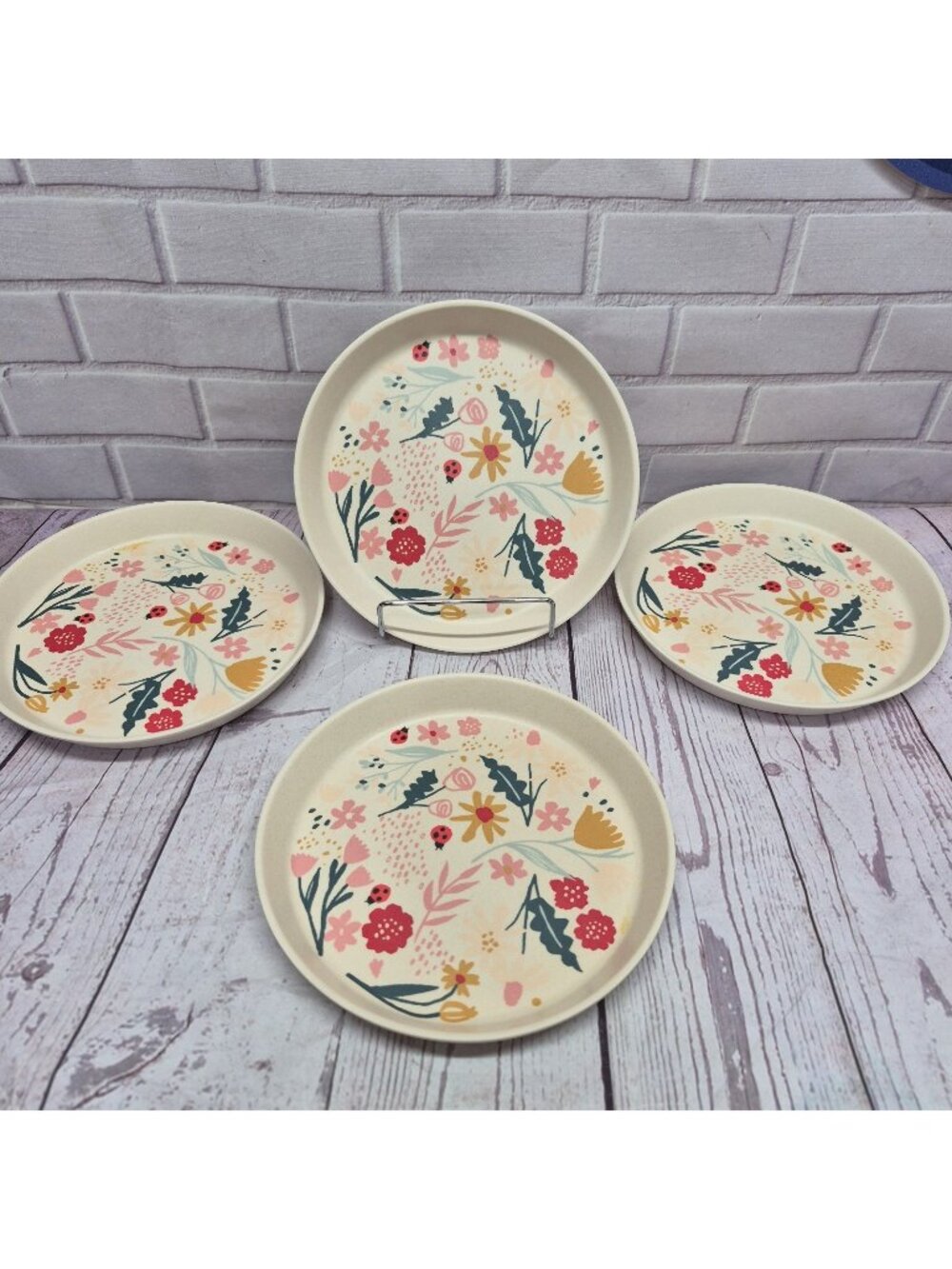Set of 4 Pillowfort Kids Floral Plates Melamine Flower Lady Bugs